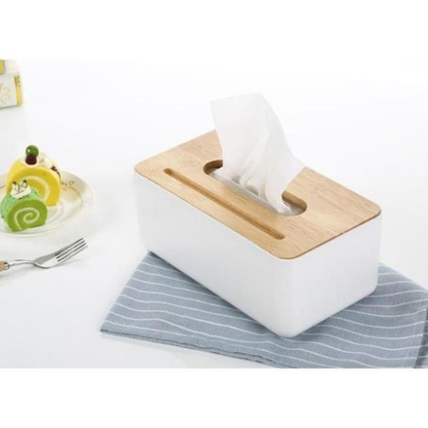 Hộp đựng khăn giấy nắp gỗ siêu sang