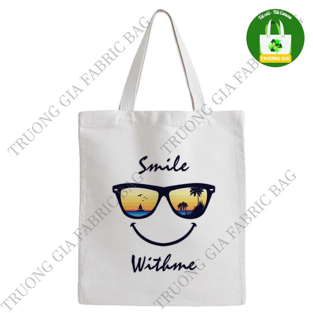 TúI tote canvas Trắng in hình Face Smile không khóa kéo 26x33 Trương Gia Túi Vải - Túi Canvas