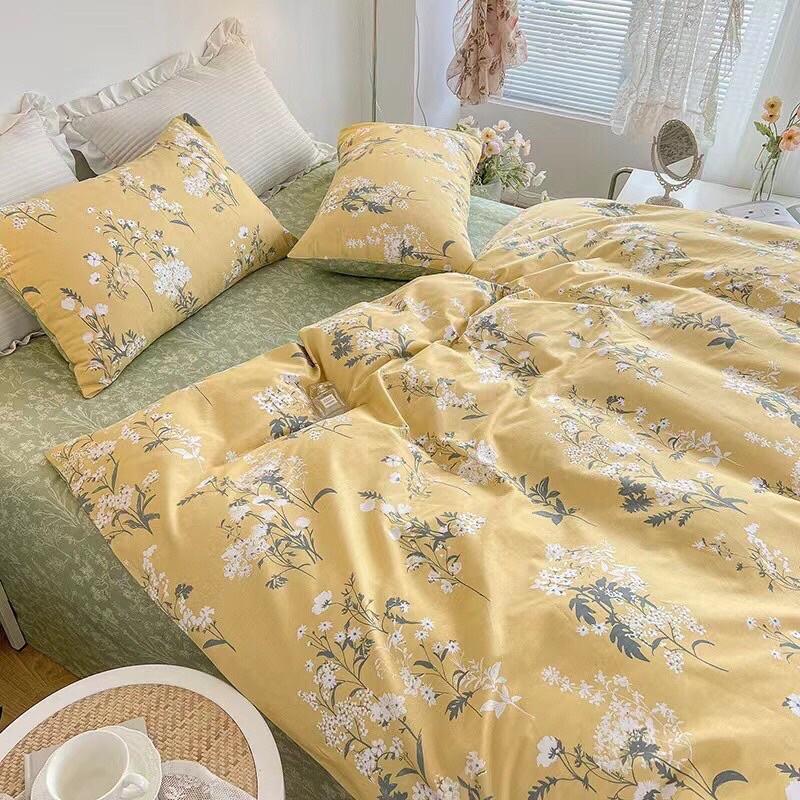 Bộ Chăn Ga Gối Cotton living 100%cotton Hàng Nhập Khẩu Cao Cấp 4 Món Hoa vintage
