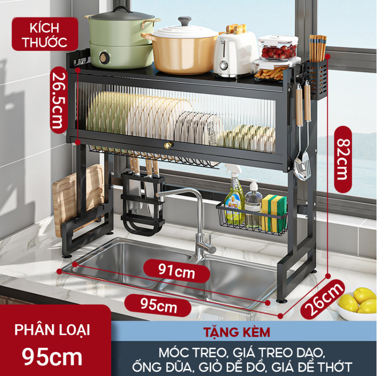 Kệ chén đĩa bát có nắp đậy 2 tầng sạch sẽ chống bụi cho nhà bếp tiện lợi - Đủ kích thước