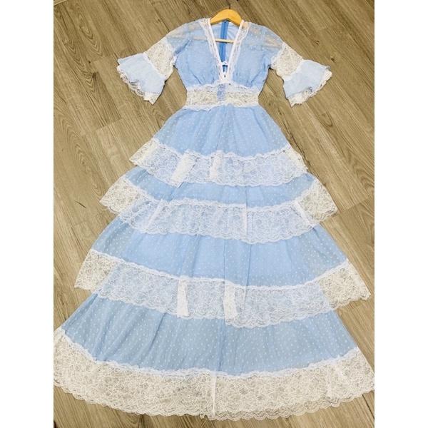 Đầm maxi bi tầng phối ren