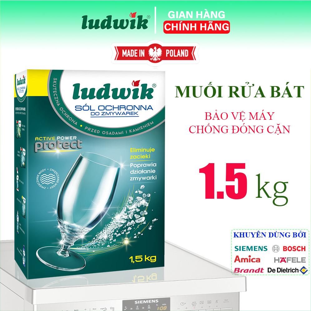 Muối rửa bát Ludwik 1.5kg sử dụng cho máy rửa bát - Muối rửa chén tinh khiết nhập khẩu Ba Lan - Hòa tan hoàn toàn, Làm mềm nước hiệu quả, Ngăn chặn cặn vôi trong máy rửa chén và trên bát đĩa, Bảo vệ máy rửa chén bát