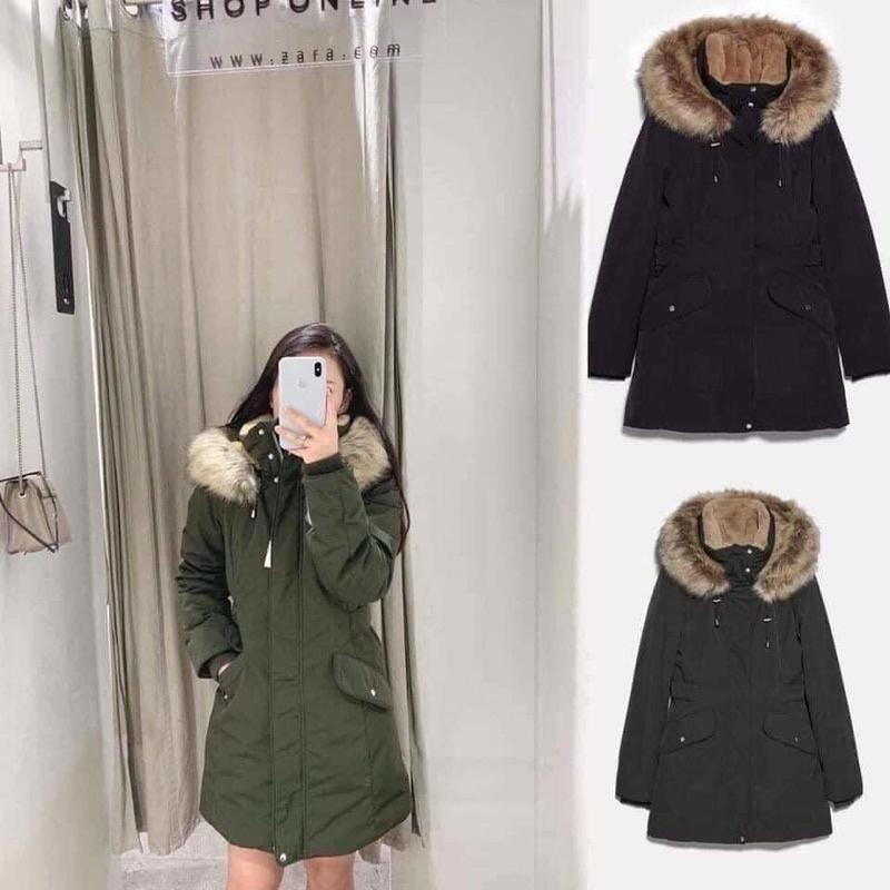 Áo khoác parka nữ lót lông dây rút eo siêu đẹp