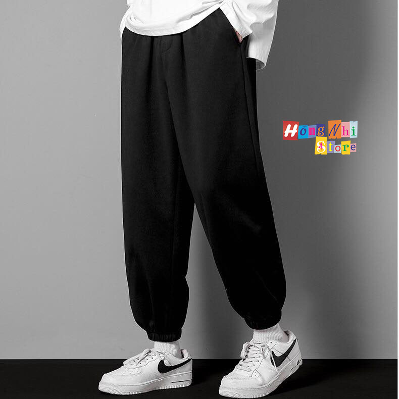 Quần Jogger Lưng Thun Trơn Dài Bo Lai Dáng Rộng Màu Đen - Jogger Long Basic Pant Unisex - MM