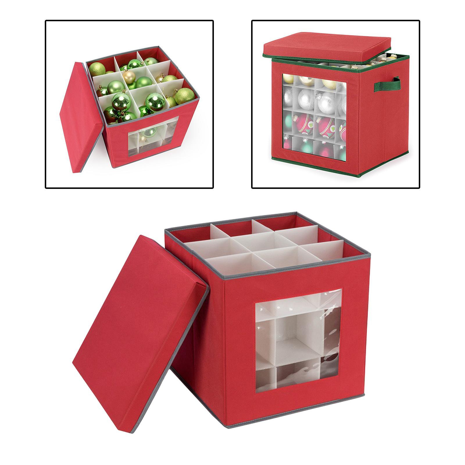 Christmas Ball Storage Box Foldable Clear Compartment Christmas Tree Decorations Organizer with Lid with Handle Durable Container for Xmas