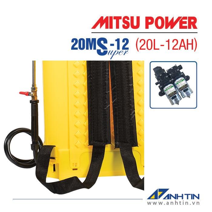 Bình xịt điện tưới cây, khử trùng Mitsu Power 20MS-12 Super | Dung tích 20 lít | 12V-12AH - Bơm đôi
