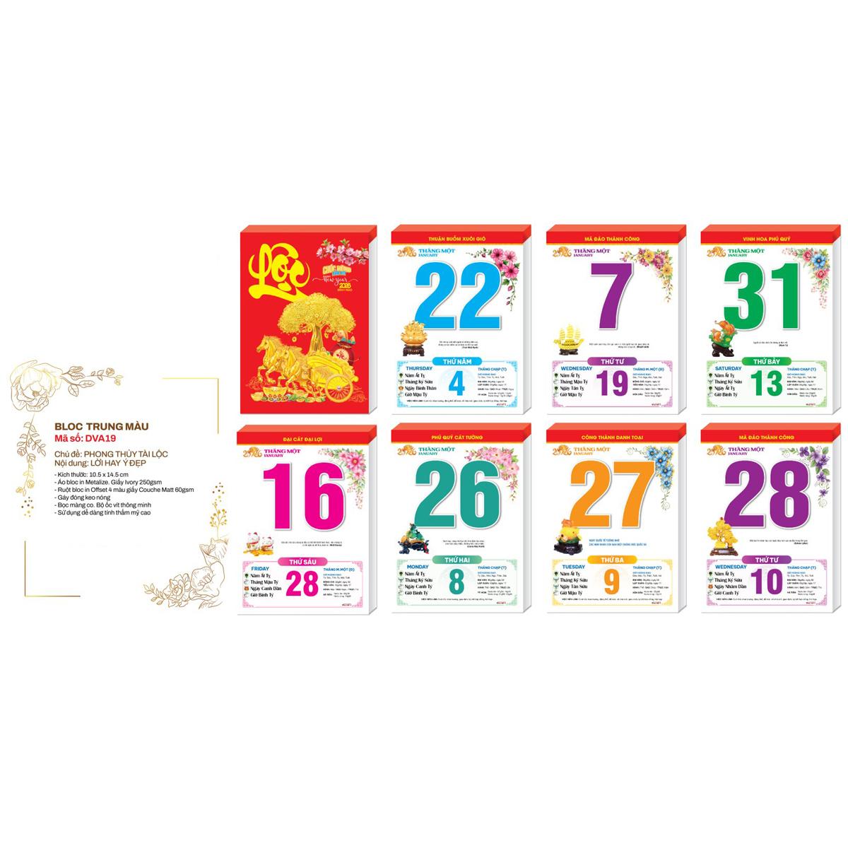 Lịch Bloc Trung Màu 2026 - Phong Thủy Tài Lộc - Lời Hay Ý Đẹp - Đại Việt Á DVA19