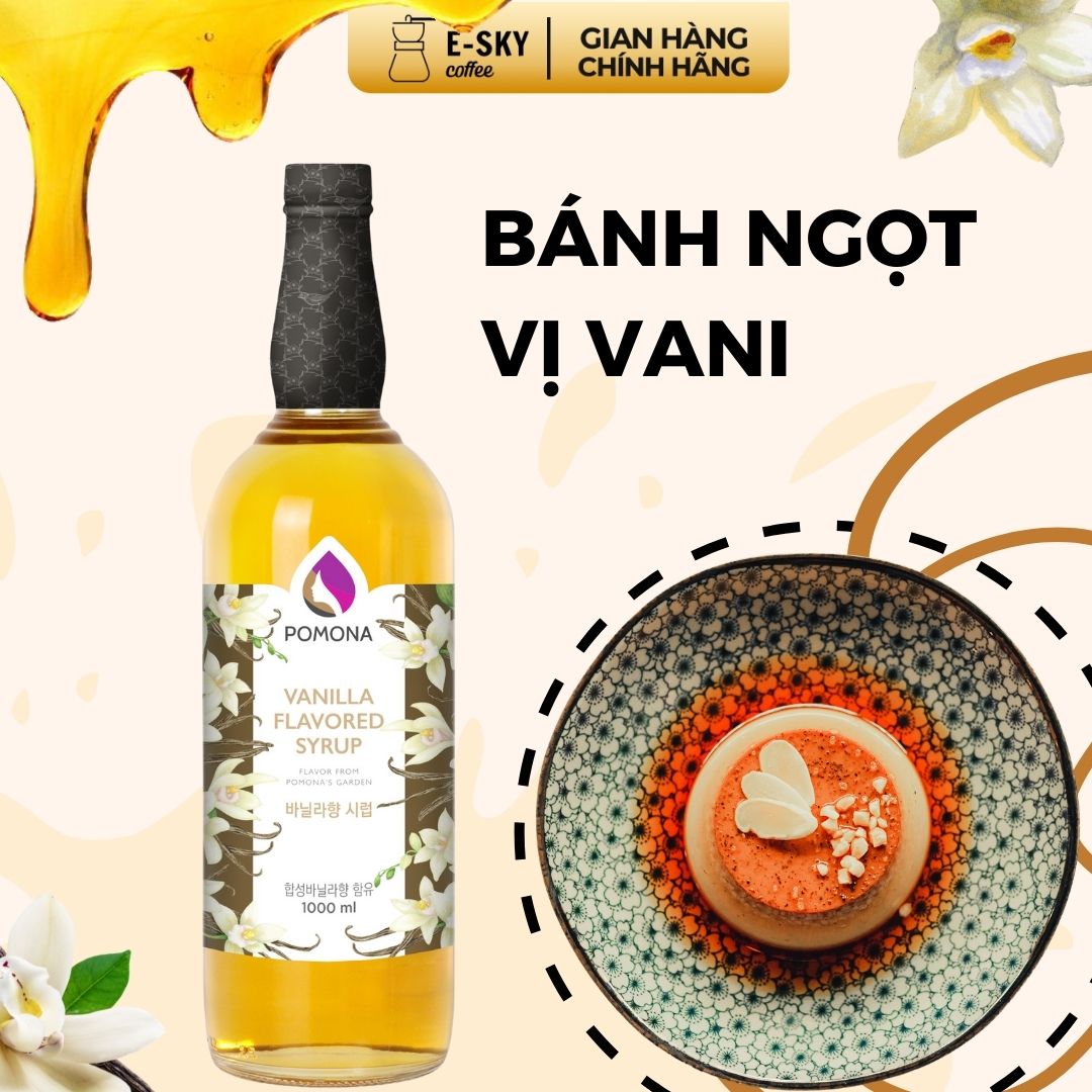 Siro Vani Pomona Vanilla Syrup Nguyên Liệu Pha Chế Hàn Quốc Chai Thủy Tinh 1 lít