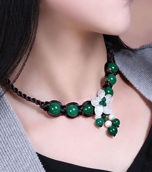 Vòng đeo cổ dây chuyền ngọc tự nhiên tết hoa VN20