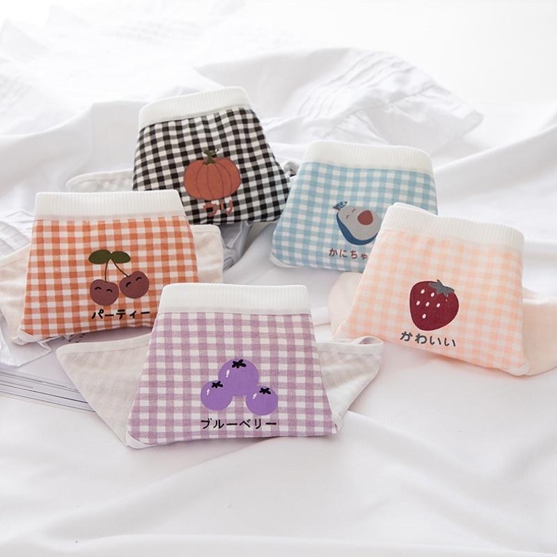 Quần Lót Nữ Cotton Kháng Khuẩn Nâng Mông Kẻ Caro Hoa Quả siêu kute QL03