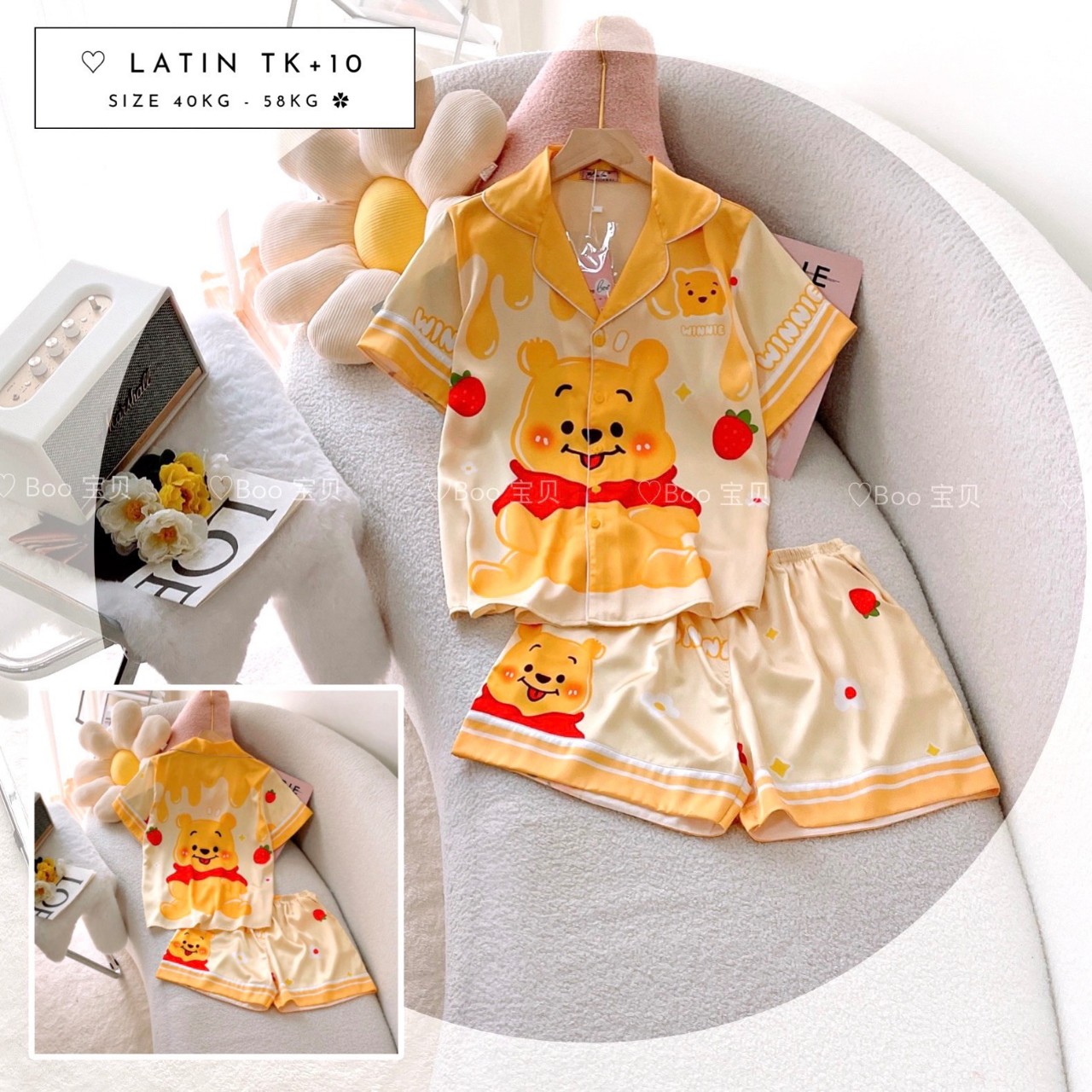 [HCM] (40-56kg, P3) Đồ bộ pijama nữ đùi TNQN chất liệu latin in 3D hoạt hình. gấu lotso - gấu pooh - capybara - trơn