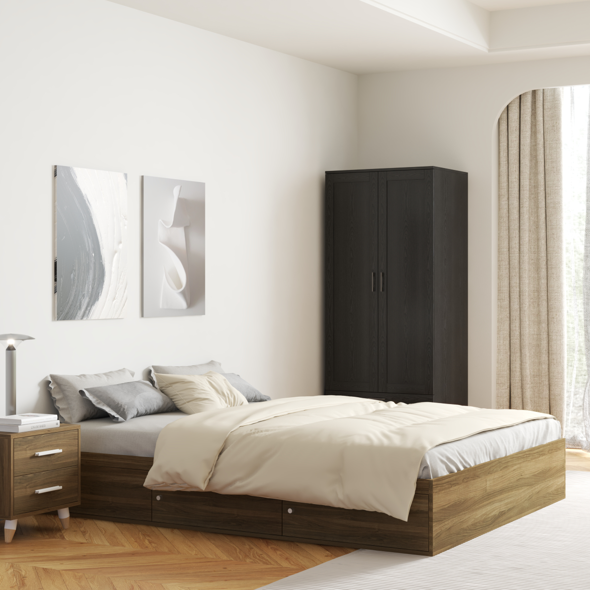 [Happy Home Furniture] GERY , Giường ngủ 3  cánh cửa mở  &lt;không đầu giường&gt;  , GNG_048, GNG_049, GNG_050, GNG_051
