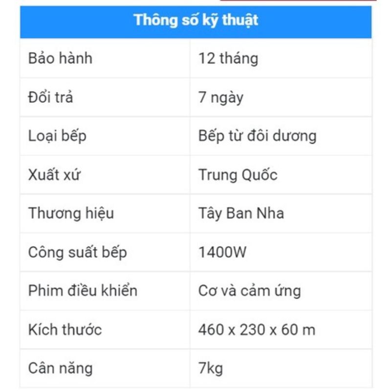 Bếp Điện Từ Đôi Dương Mini Creen CR - IHPMI968MS - 310, 2 Ngăn Nấu, Công Suất 2800W, Mặt Kính Pha Lê, Thương Hiệu Tây Ban Nha - Hàng chính hãng