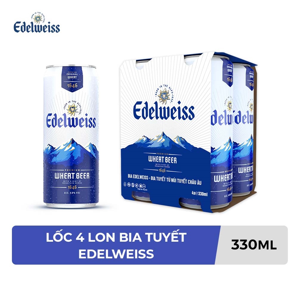 Hình ảnh Lốc 4 lon Bia Tuyết - Edelweiss 330ml/lon
