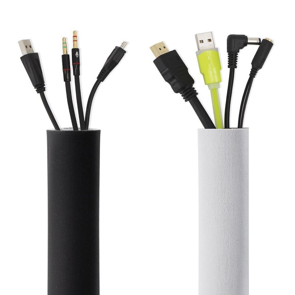 2 Pieces 118 Inch Cable Management Neoprene Cord Cover Sleeve Wire Hider Concealer Organizer Protector System for Desk TV PC Computer Home Theater, DIY by Yourself, Black and White Reversible
