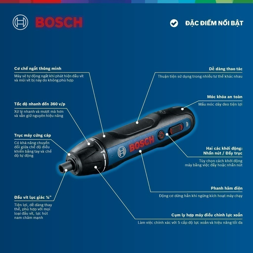 Combo Máy vặn vít dùng pin Bosch GO GEN 2 (2 mũi vít) + Bộ mũi tua vít đa năng Bosch 25 món (xanh dương)