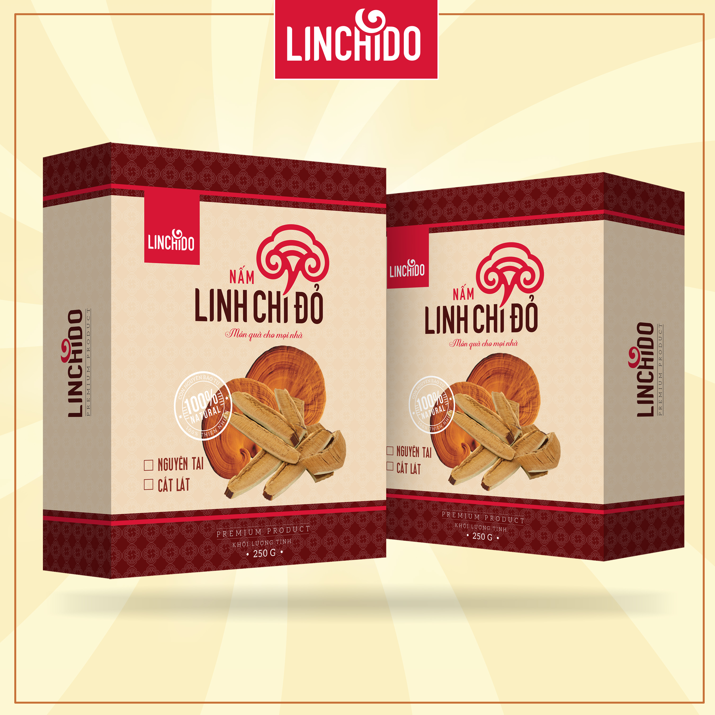 COMBO 2 HỘP NẤM LINH CHI NGUYÊN TAI 250 GRAM