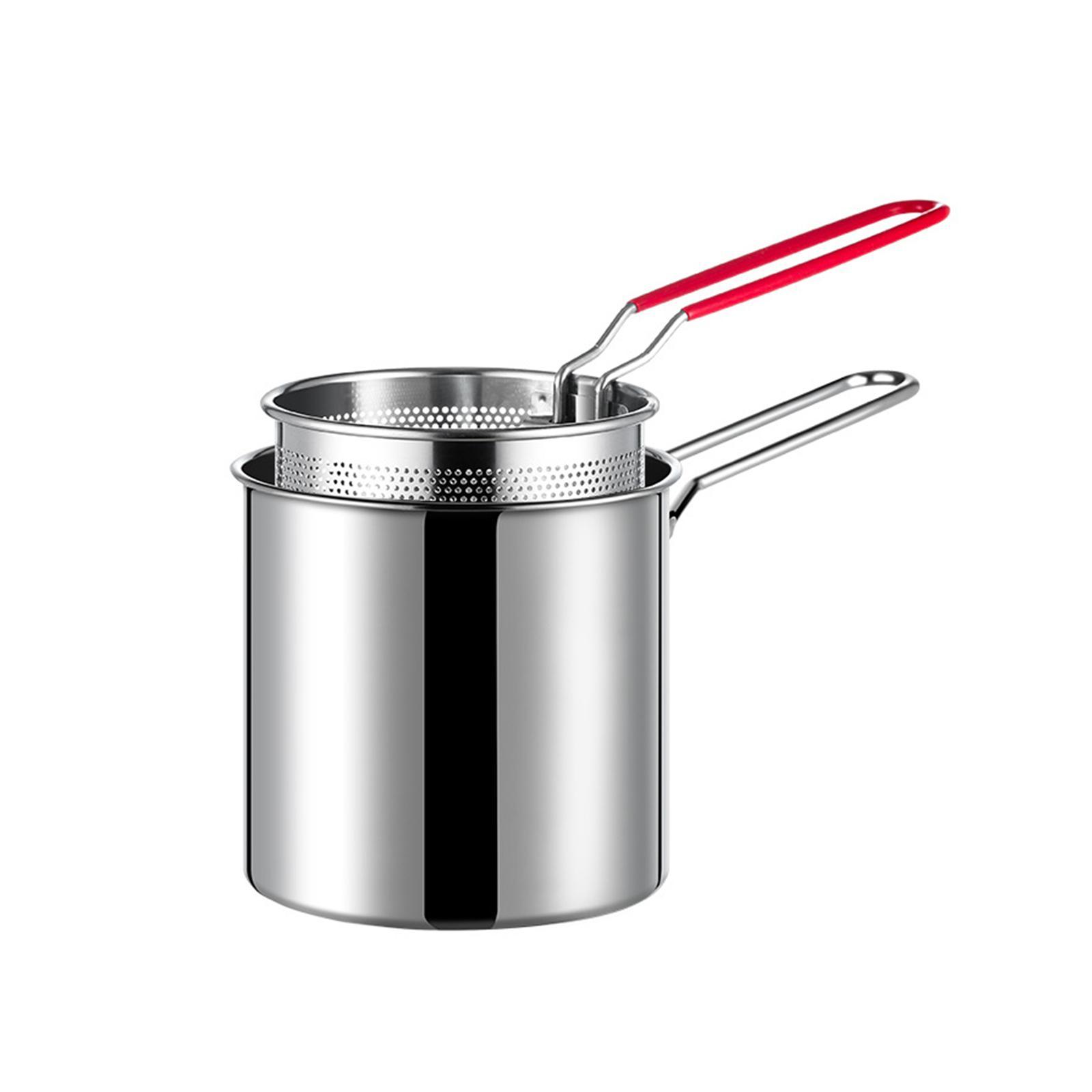 Mini Stainless Steel Deep Fry Pot with Strainer Basket Rustproof Frying Pan