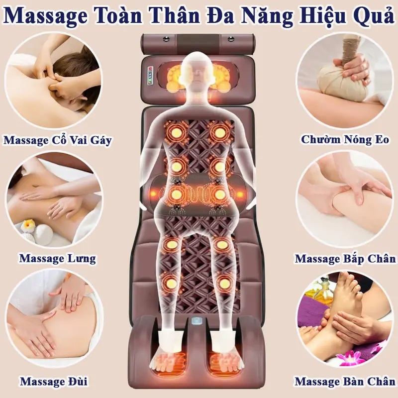Đệm Massage Toàn Thân GDV Kèm Gối Xông Thảo Mộc, Massage Cổ Vai Gáy và Massage Chân thảm ghế mát xa rung, làm ấm, dụng cụ phục hồi sức khoẻ - Hàng Chính Hãng