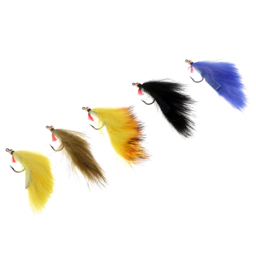 5pcs Bead Head Zonker Trout Flies Sinking Fly Fishing Streamers Flies