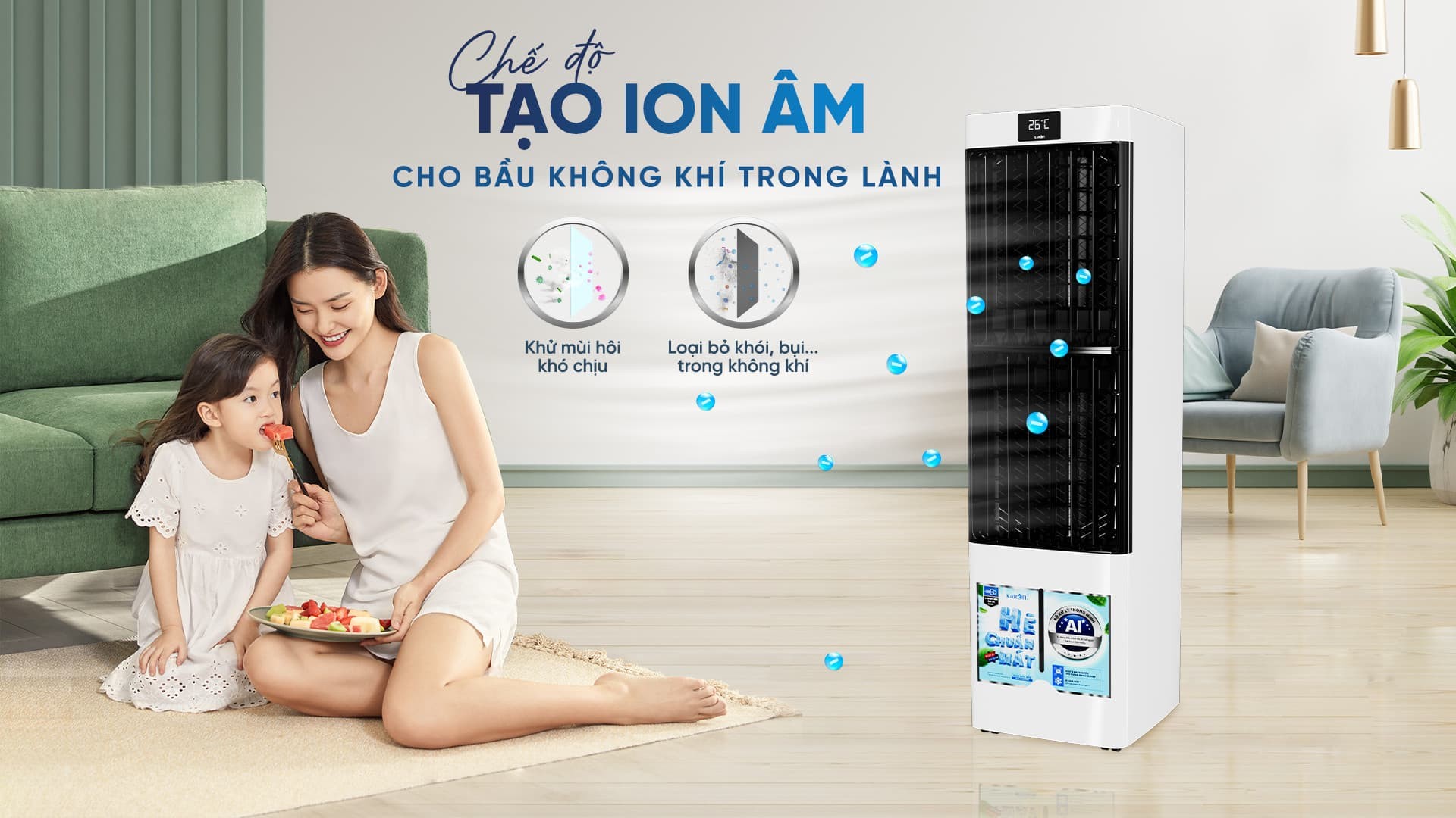 Quạt điều hòa Karofi KAC-H132R công nghệ tự điều chỉnh tốc độ gió - Hàng chính hãng