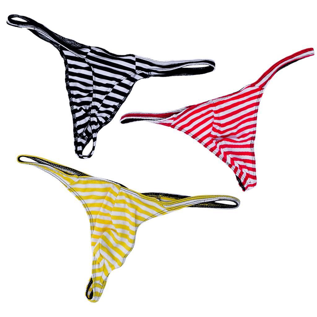 2-3pack Men's Sexy G-string Underwear T-back Thongs Briefs Red White Striped