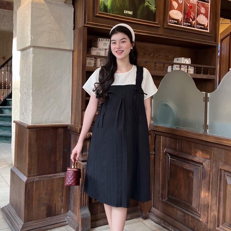 Đầm bầu mùa hè Yếm xinh xắn dễ thương chất xốp Hàn mặc đi làm đi chơi - Hồng