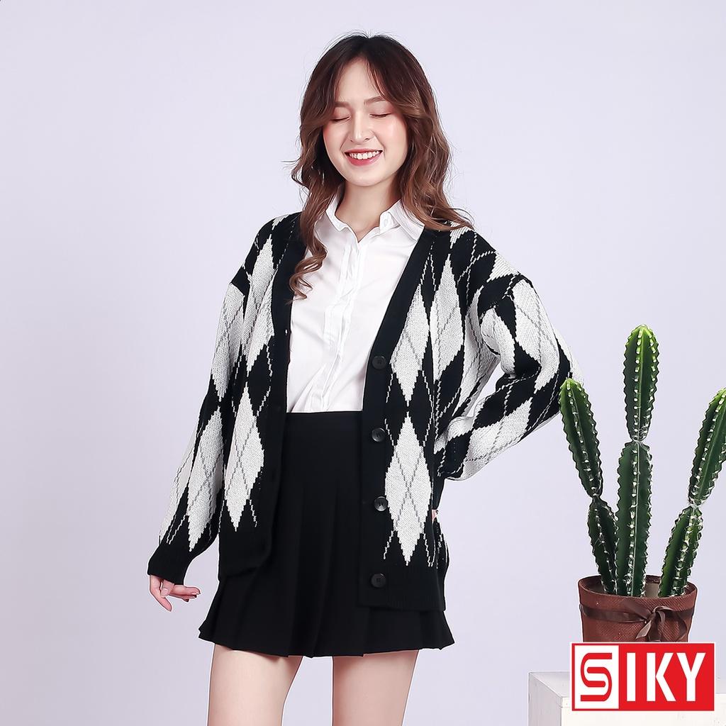 Áo cadigan kim cương SLIKY, áo khoác len họa tiết caro siêu xinh - KL04