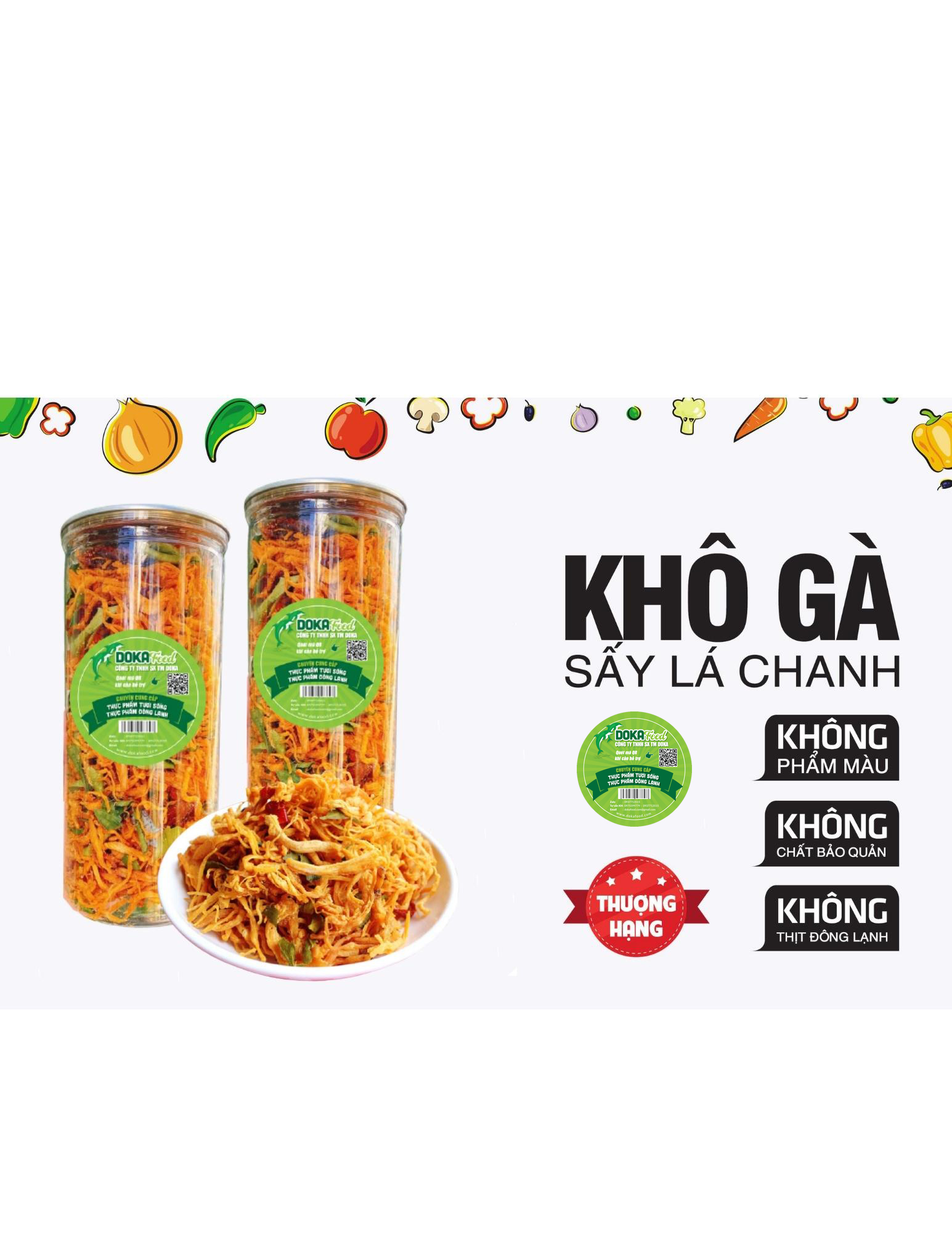 Khô Gà 600G LOẠI 1, Khô Gà Lá Chanh, Khô Gà Ngon, Khô Gà Cay, Nguồn nguyên liệu sạch. Làm 100% từ thịt ức gà tươi, ớt , tỏi , lá chanh tươi, Thương Hiệu Doka Food, GIÒN NGON - ĐẬM VỊ