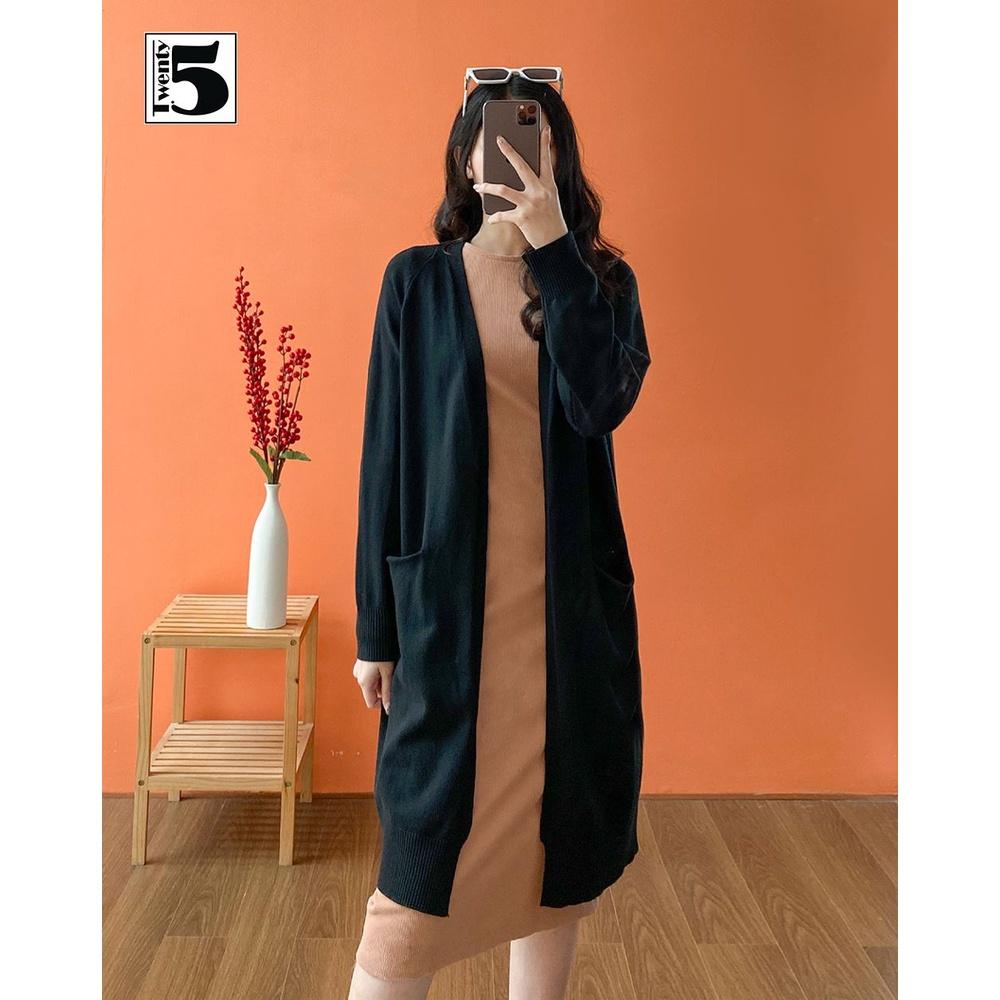 Áo len cardigan nữ dáng dài túi ốp, không cúc Twentyfive 4002