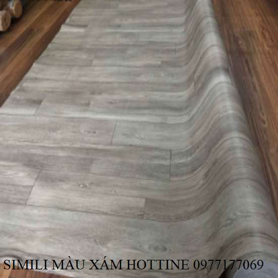 Thảm nhựa Simily giả gỗ màu xám nhạt trải sàn chống thấm nước khổ rộng 1m cắt theo yêu cầu