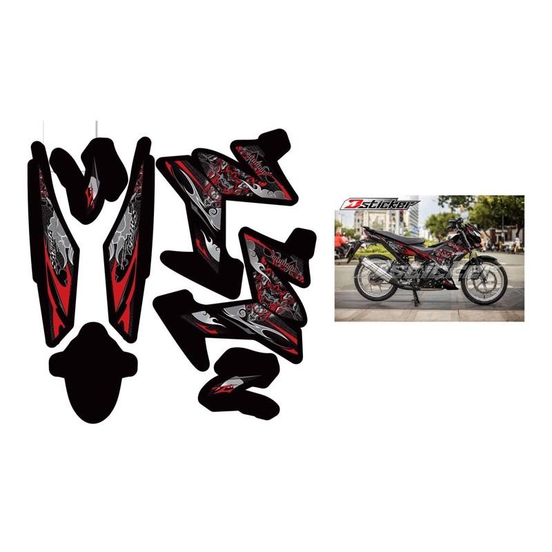 Tem trùm xe Satria Fi mẫu Samurai đỏ đen