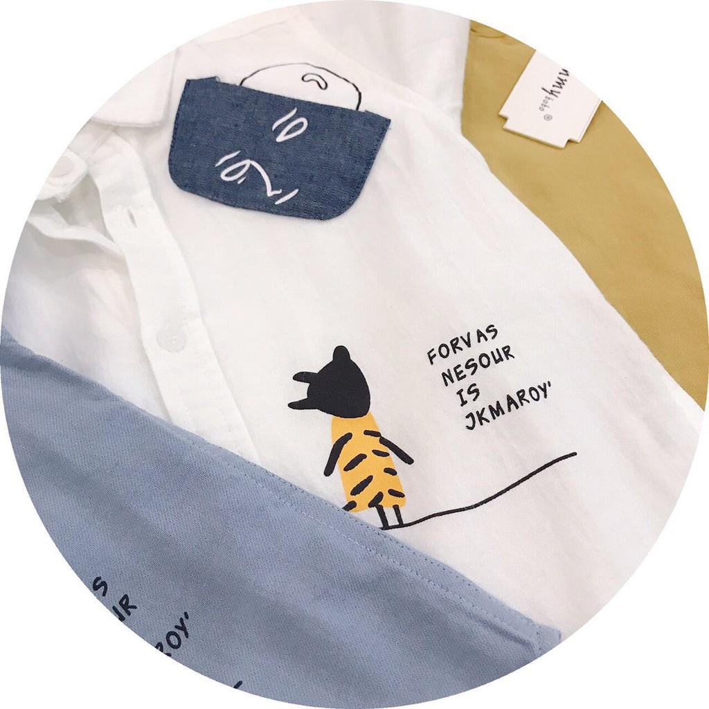 Áo Sơ Mi Dài Tay Họa Tiết Đáng Yêu Chất Vải Thô Cực Mềm Cho Bé Trai sz 90-140cm