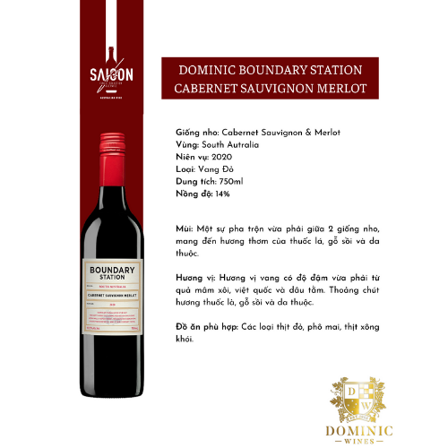 Rượu Vang Đỏ Dominic BOUNDARY STATION Cabernet Sauvignon Merlot 750ml 14% Acl