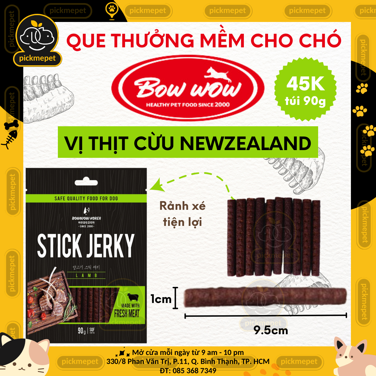 [90g] Que Mềm Stick Jerky - Thịt Cừu, Thịt Bò Snack Thưởng Cho Chó Bowwow