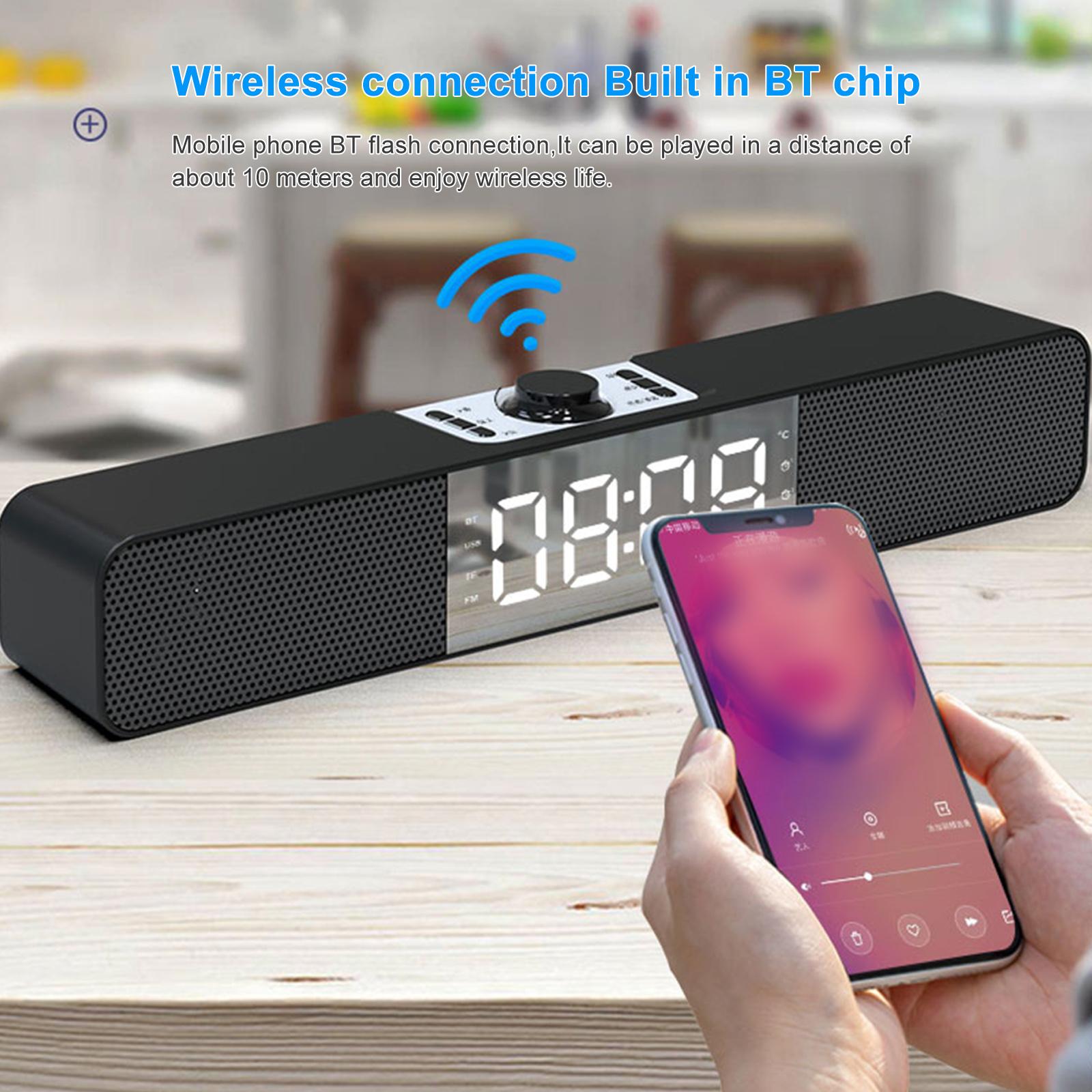 Đồng hồ Báo thức để bàn kết hợp Loa không dây Bluetooth 5.0 siêu trầm AUX-IN USB TF Card