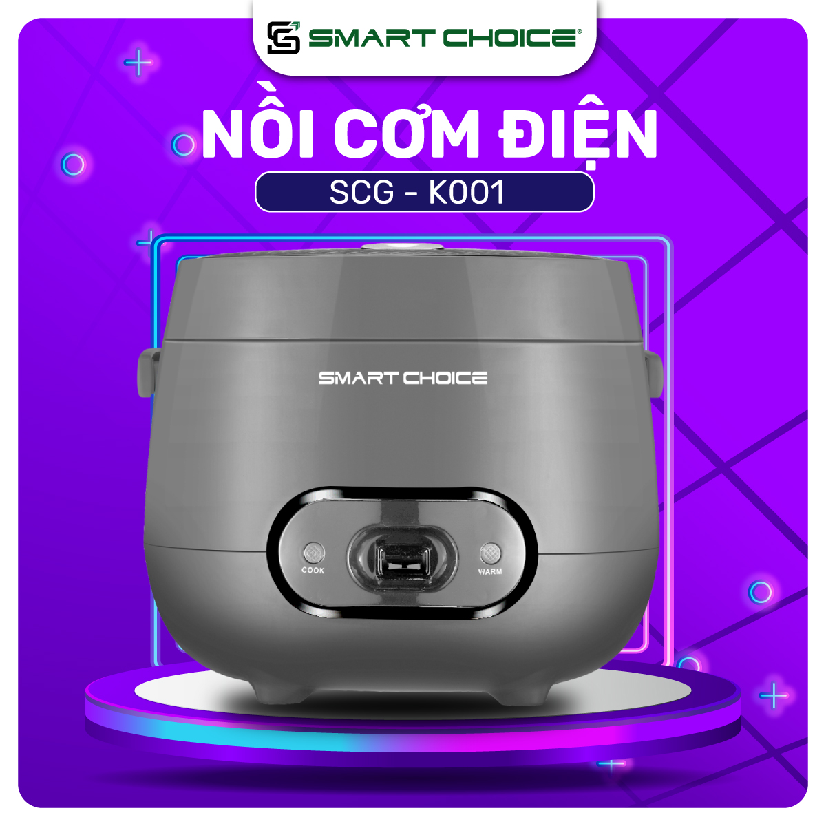 Nồi Cơm Điện Mini 1.2L SMARTCHOICE SCG-RC3001 Lòng Nồi Phủ Ceramic Chống Dính Cao Cấp, Nồi Cơm Điện Cơ Có Quay Xách Dùng Cho 1-3 Người Ăn, Nấu Chín Nhanh, Giữ Ấm Lâu - Hàng Chính Hãng