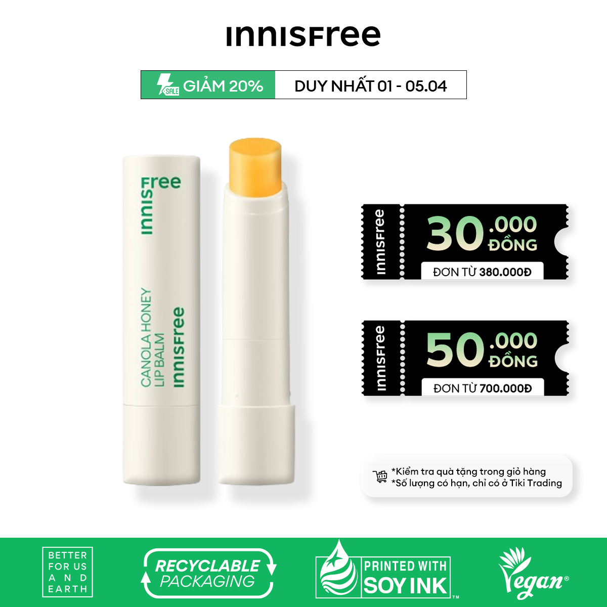 Son dưỡng ẩm không màu INNISFREE Canola Honey Lip Balm 3.5g