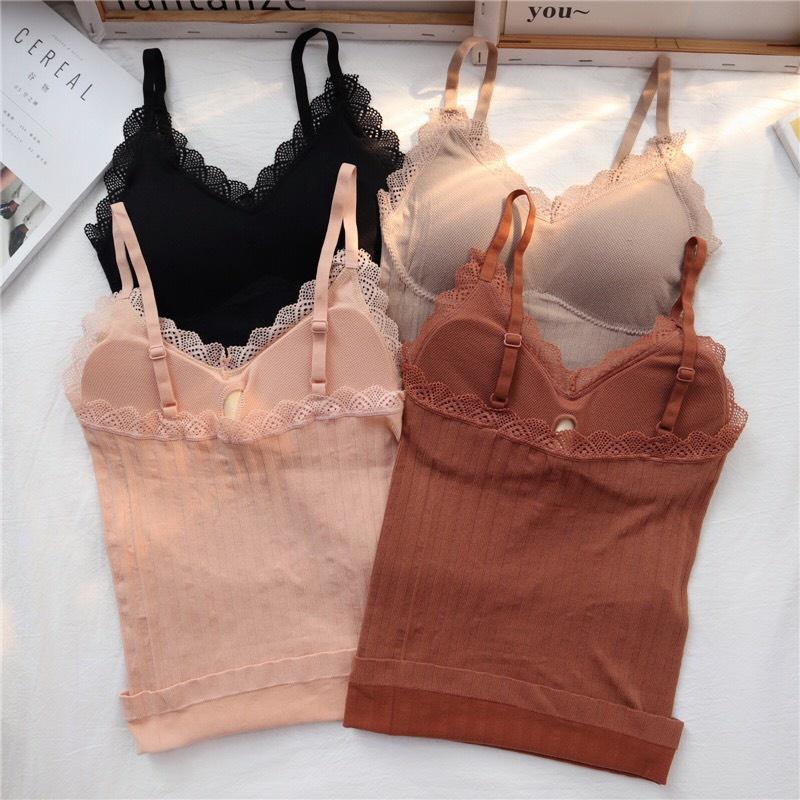 Áo bra cao cấp 2 dây gân tăm mix ren điệu đà AN04