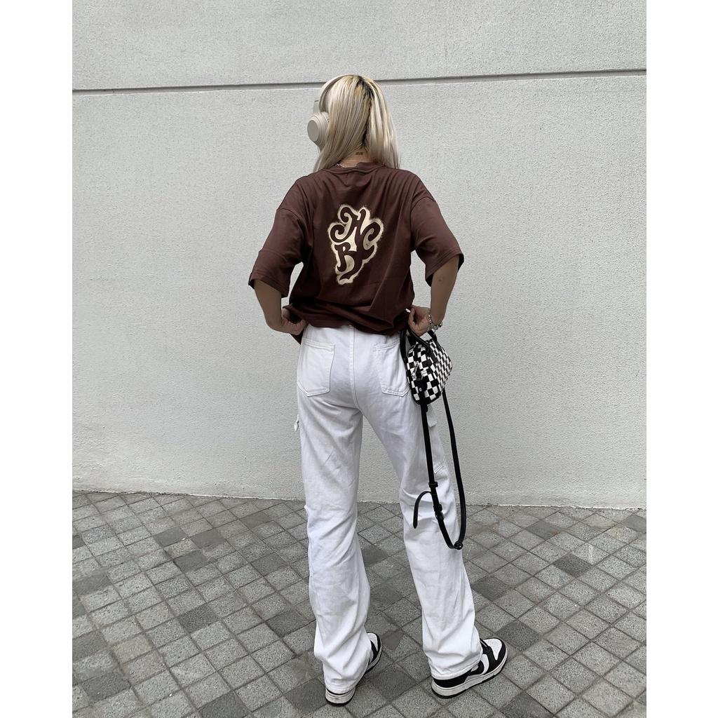 Áo Thun SPRAYPAINT Tay Lỡ Unisex Nam/Nữ màu Nâu Cổ Tròn - HIGHCLUB