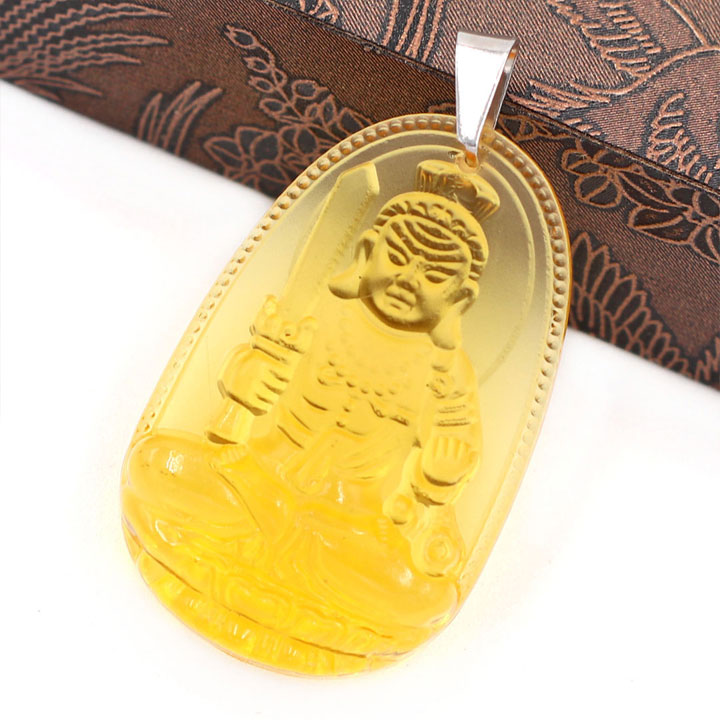 Mặt phật Bất Động Minh Vương thủy tinh vàng size nhỏ 3.6cm - phật bản mệnh tuổi Dậu