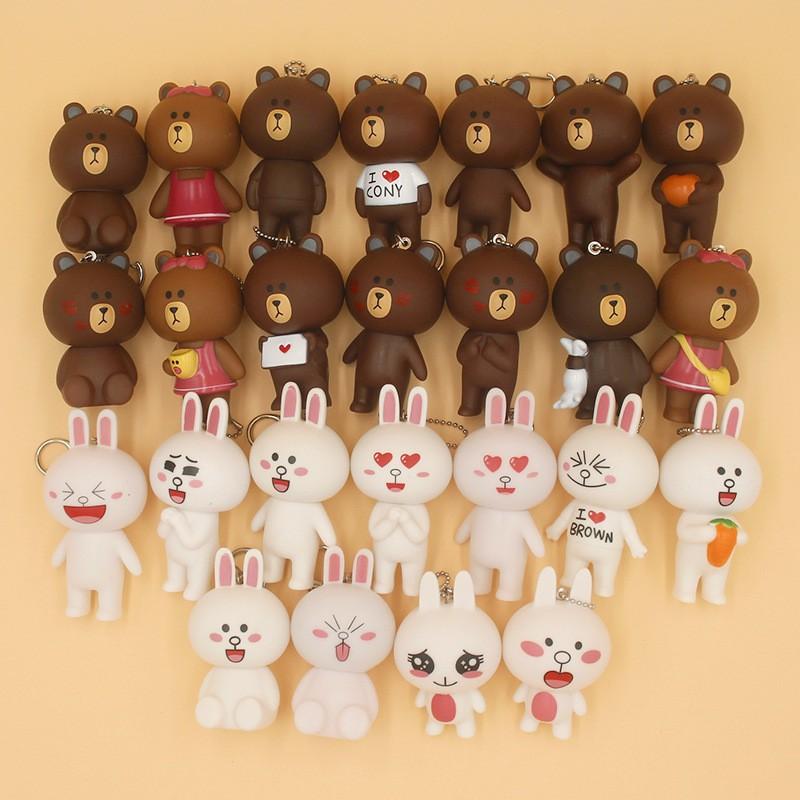 Móc khóa hình thỏ Cony và gấu Brown-Móc khóa gấu nâu và thỏ trắng-