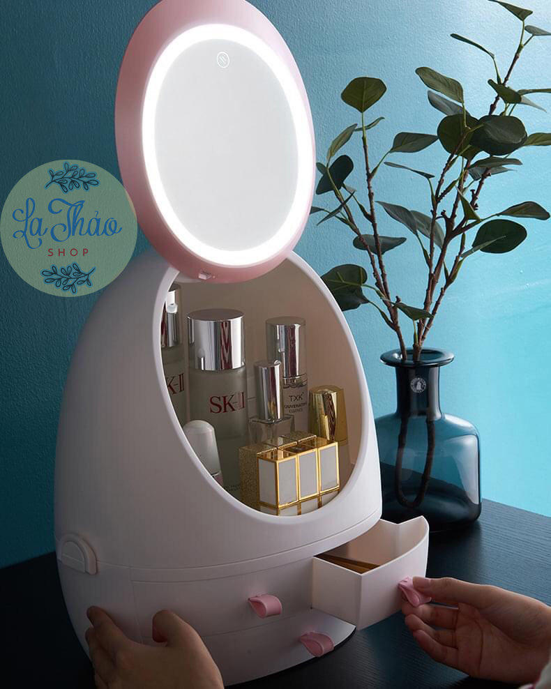 Hộp gương HD đèn led cao cấp đựng mỹ phẩm chống bụi và ẩm mốc