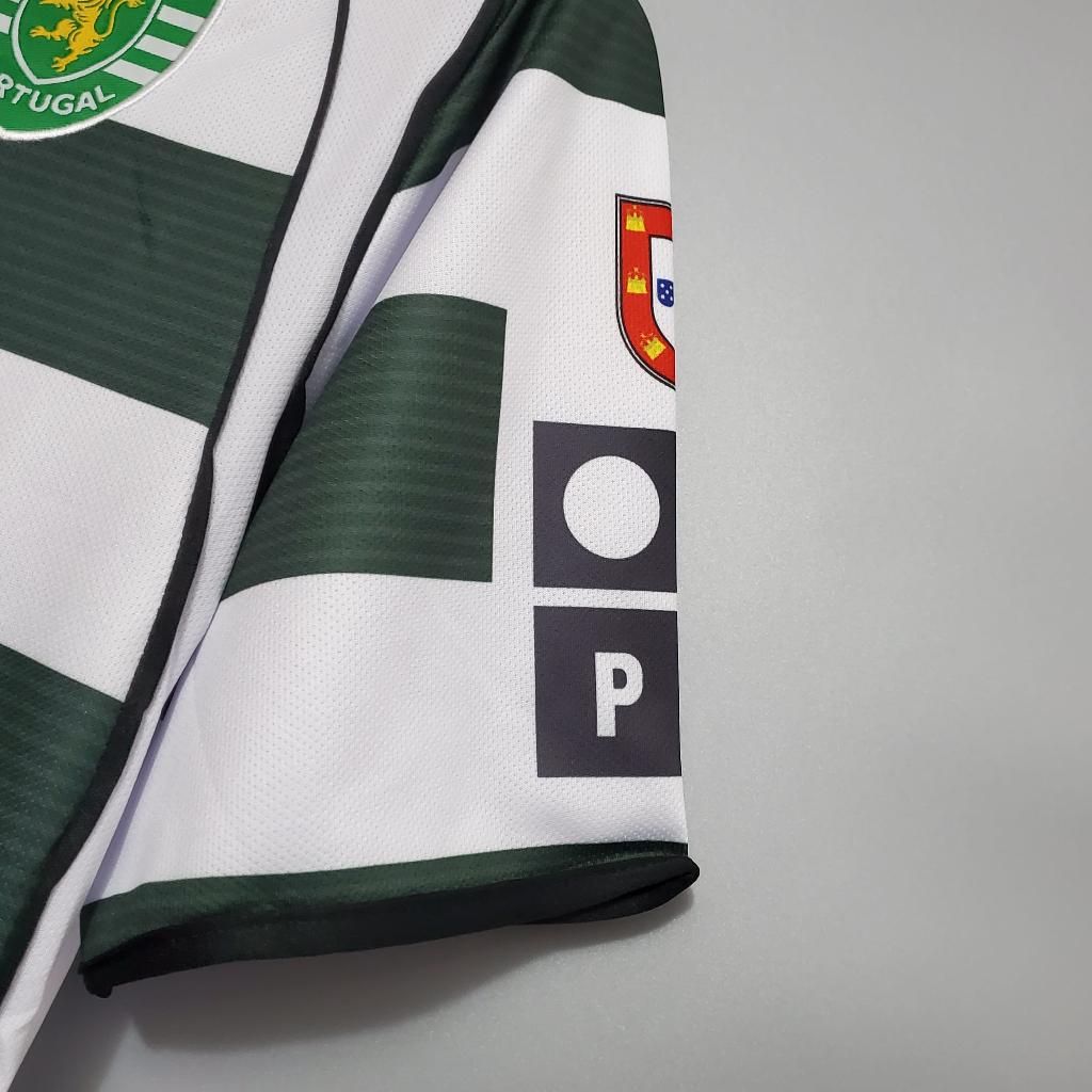 Áo Bóng Đá Retro Sporting Lisbon 2002 - Sân Nhà In Tên Ronaldo Số 28 bản cao cấp vải Cotton Polyester