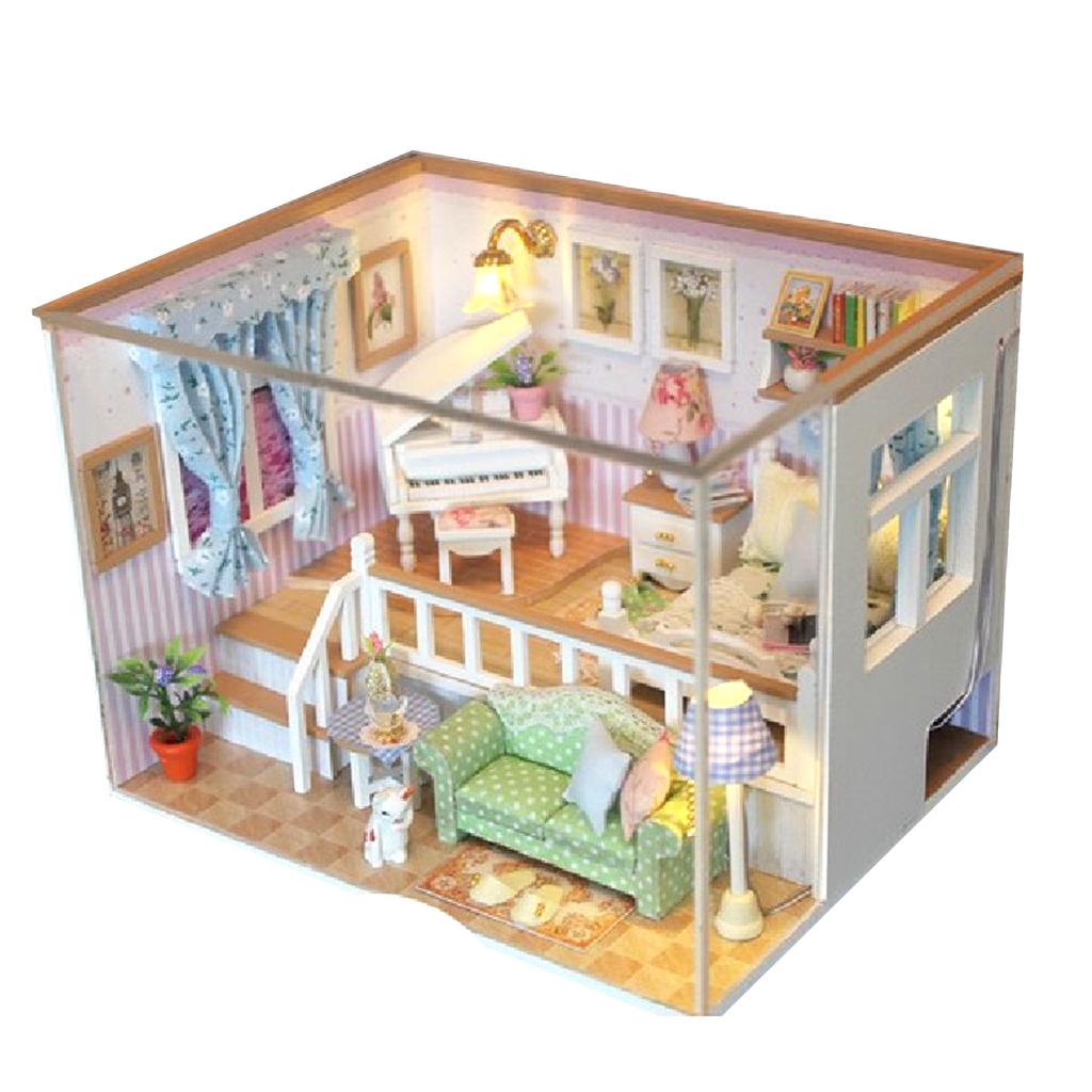 1:24 Scale DIY Wooden Miniature Dollhouse Furniture with LED Light, Creative Gift for Women Girls, and Lovers - Because of You