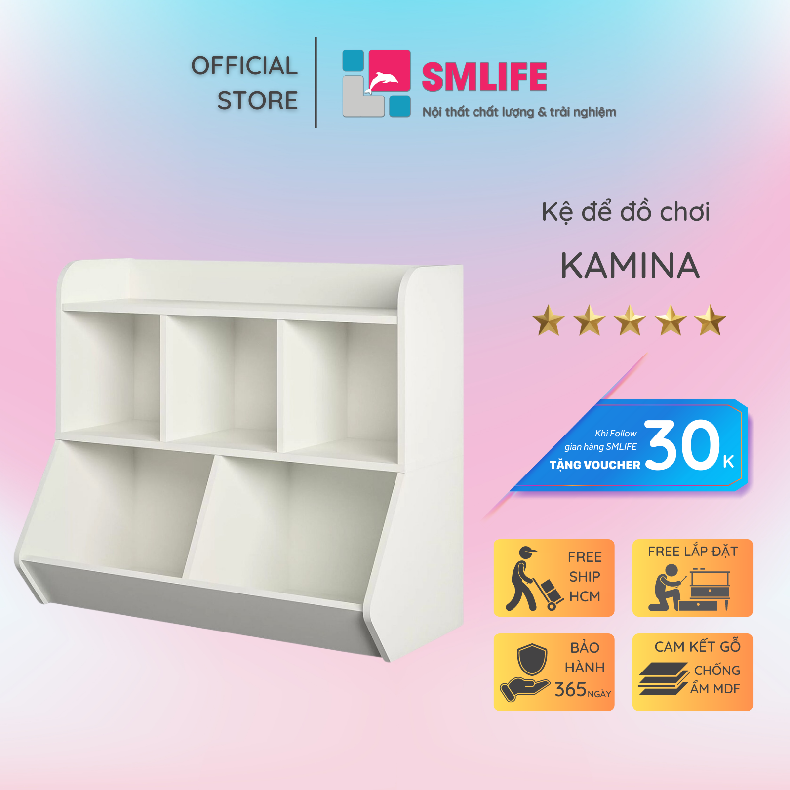 Kệ để đồ chơi cho bé SMLIFE Kamina  | Gỗ MDF dày 17mm chống ẩm | D90xR45xC80cm