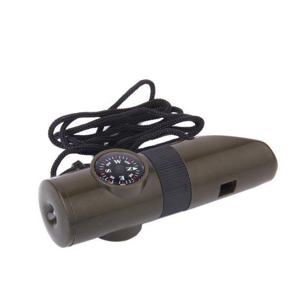 7-in-1 Multifunctional Compass Flashlight Magnifier Thermometer LED Emergency Survival Whistle For Outdoor Hiking Camping Accessory