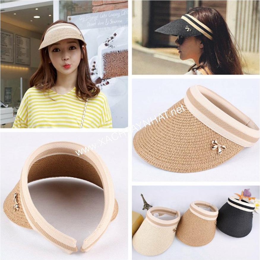 Mũ cói lưỡi trai nửa đầu chống nắng phù hợp đi chơi, đi biển