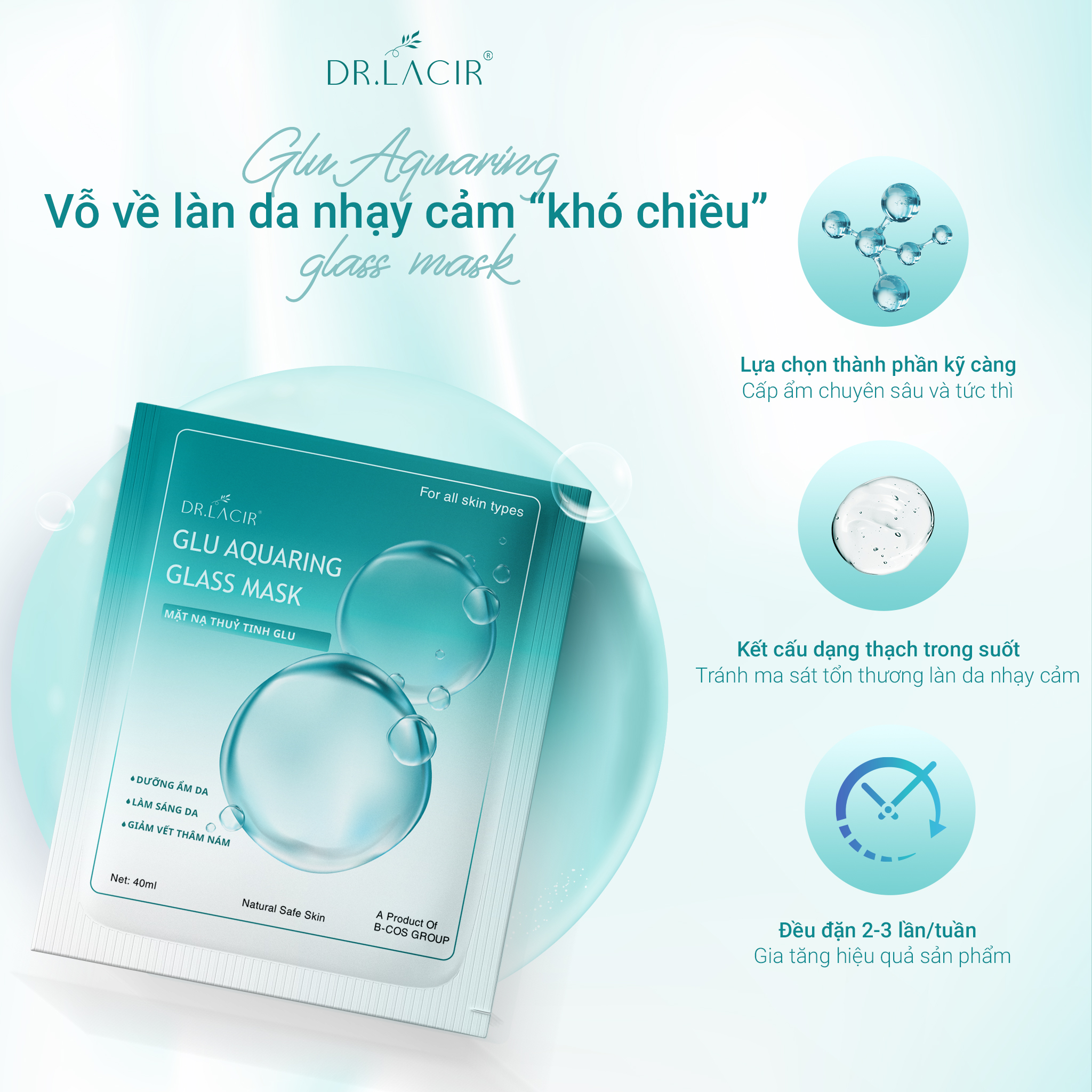 Mặt Nạ Thuỷ Tinh Glutathione Dr Lacir - Glu Aquaring Glass Mask: Dưỡng Ẩm Da, Làm Sáng Da, Giảm Vết Thâm Nám (miếng lẻ)