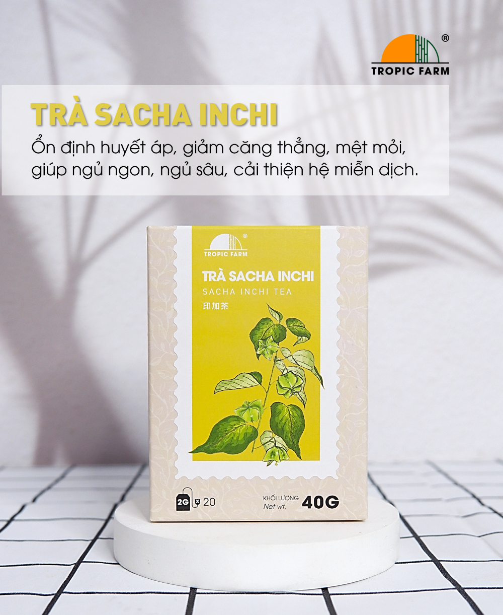 Trà Sacha Inchi Túi Lọc - Tropic Farm - Hộp 40g - Ổn định huyết áp, giúp ngủ ngon, ngăn ngừa cục máu đông